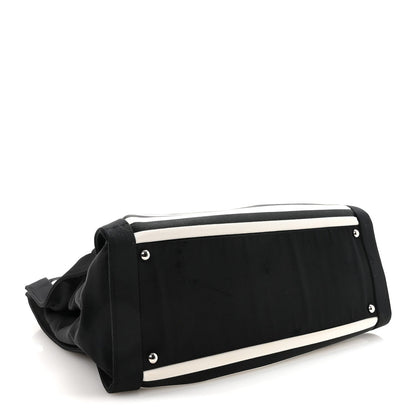 Canvas Grosgrain Striped CC Shopping Tote Black White
