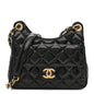 Shiny Crumpled Calfskin Quilted Small Wavy CC Hobo Black
