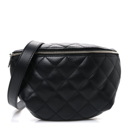 Lambskin Quilted Waist Belt Bag Black