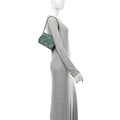 Lambskin Quilted Mini Chain Rows Flap  Green