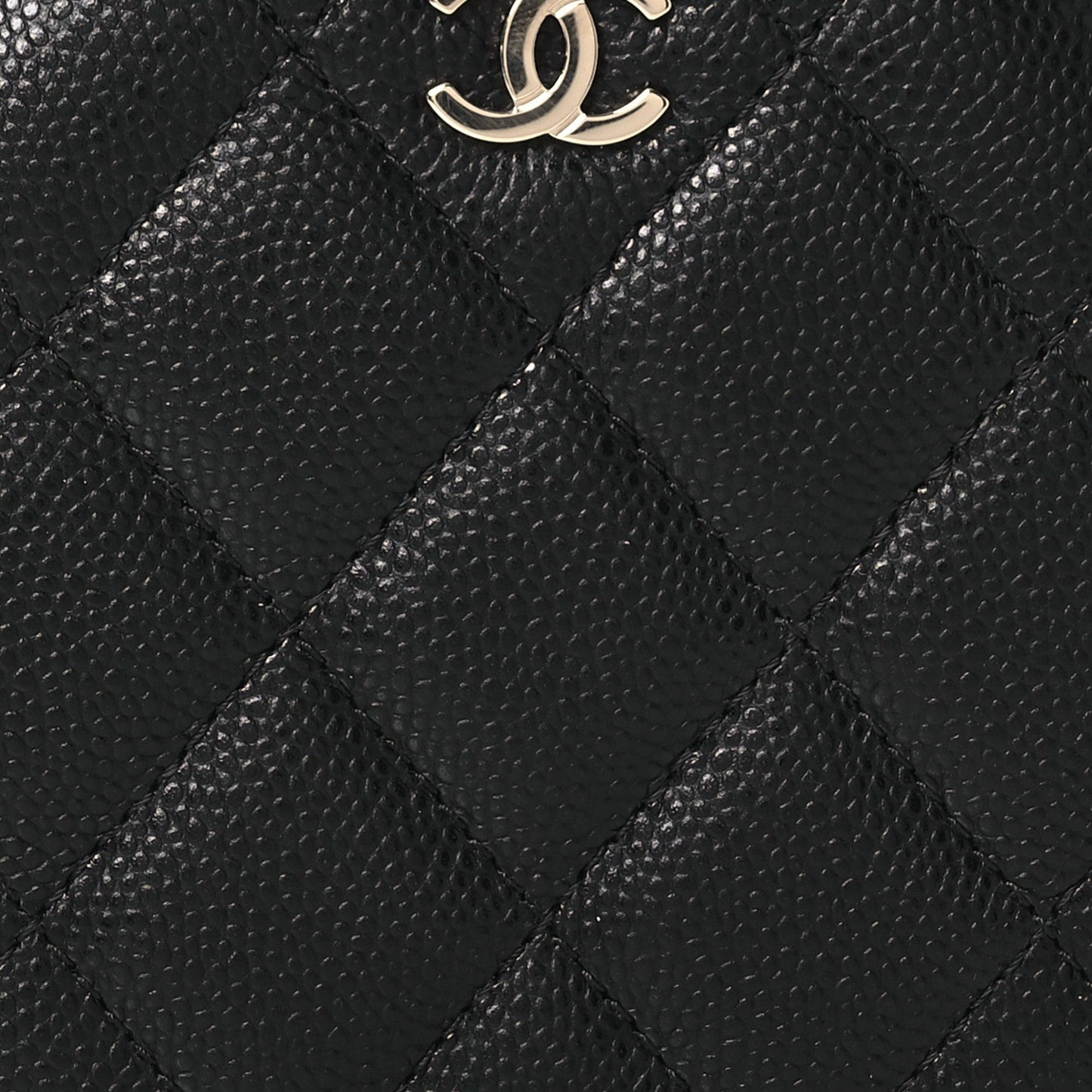 Caviar Quilted Round Top Handle Jewelry Case With Chain Black
