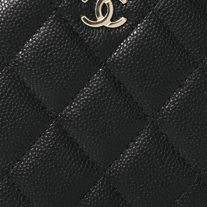 Caviar Quilted Round Top Handle Jewelry Case With Chain Black