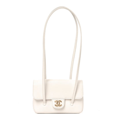 Shiny Caviar Mini Preppy Coco Shoulder Bag White