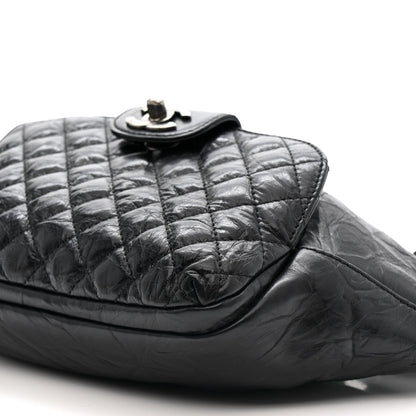 Crumpled Calfskin Quilted Casual Rock Waist Bag Fanny Pack Black
