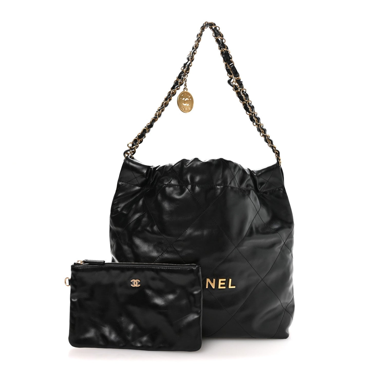 Shiny Calfskin Quilted Small Chanel 22 Black