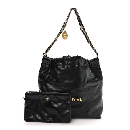 Shiny Calfskin Quilted Small Chanel 22 Black