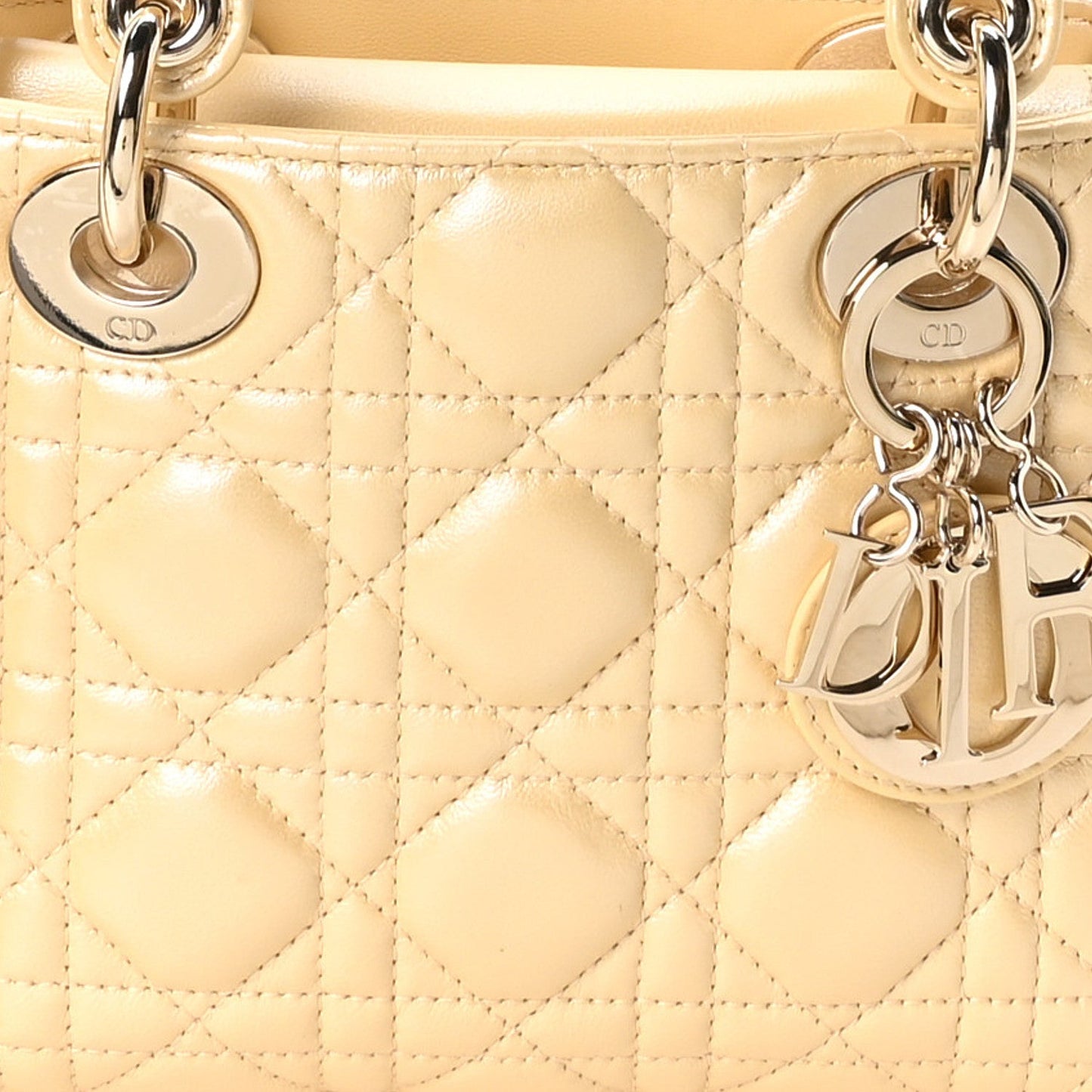 Iridescent Metallic Lambskin Cannage Mini Lady Dior Soft Yellow