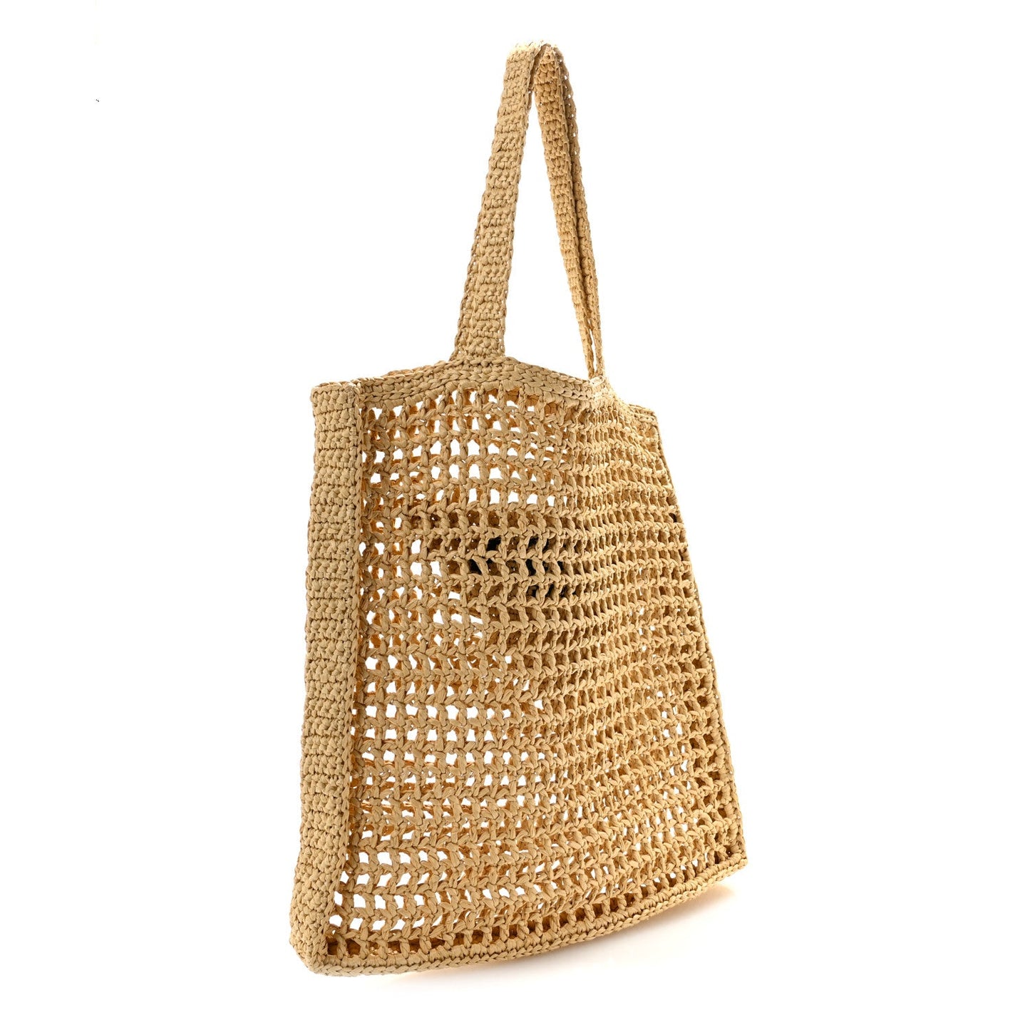 Yarn Raffia Effect Crochet Logo Embroidered Tote Bag Naturale