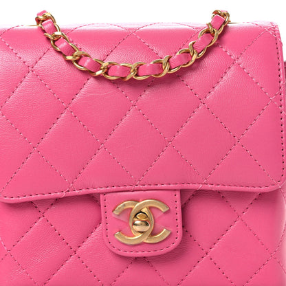 Goatskin Quilted Mini Square Flap Pink