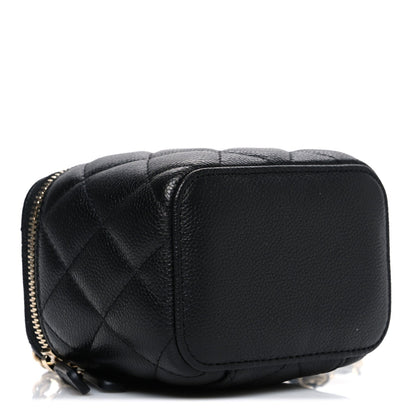 Caviar Quilted Mini Vanity Case With Chain Black