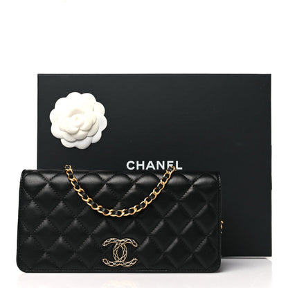 Lambskin Quilted CC Clutch On Chain Black