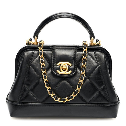 Shiny Lambskin Quilted Mini Cocodoc Top Handle Bag Black