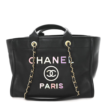 Calfskin Medium Deauville Tote Black Multicolor