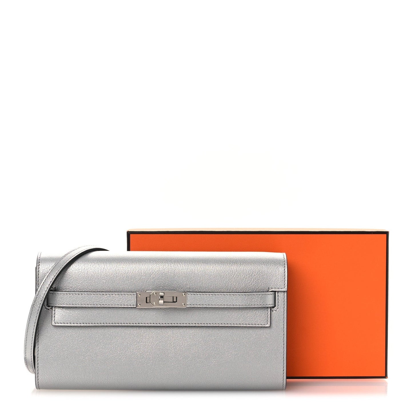 Metallic Chevre Chamkilight Kelly Wallet To Go Argent