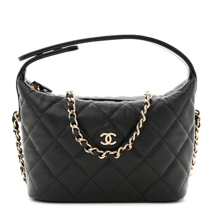 Caviar Quilted Hobo Clutch With Chain  Black