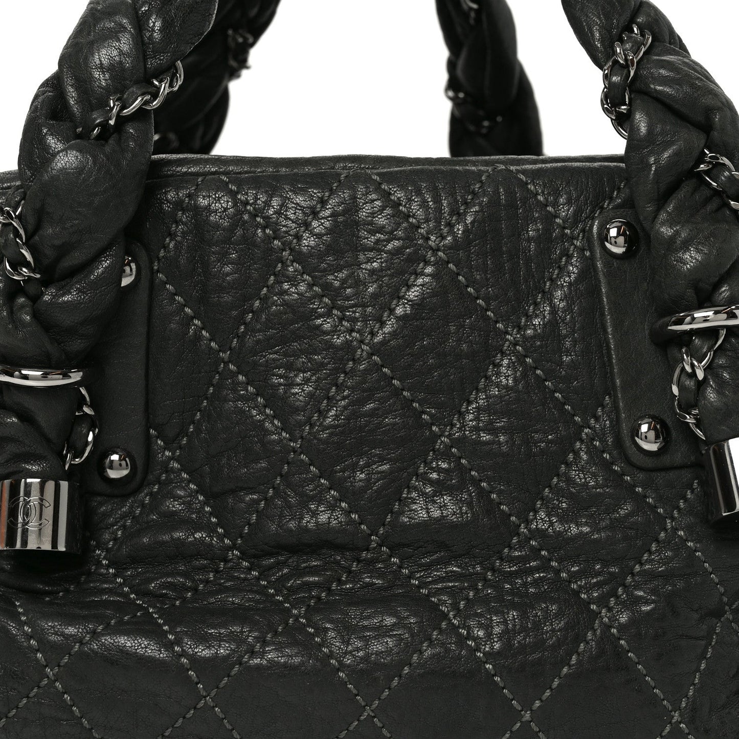 Distressed Lambskin Lady Braid Bowler Grey