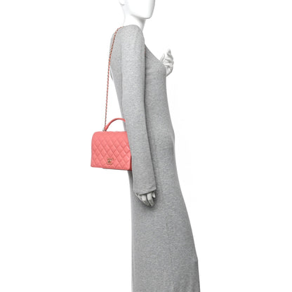 Lambskin Quilted Small Handle Tied Top Handle Flap Pink