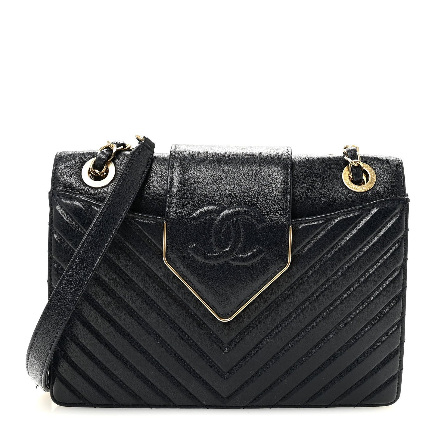 Shiny Sheepskin Chevron Quilted Collar and Tie Flap Navy
