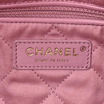 Shiny Calfskin Quilted Chanel 22 Drawstring Bag Pink