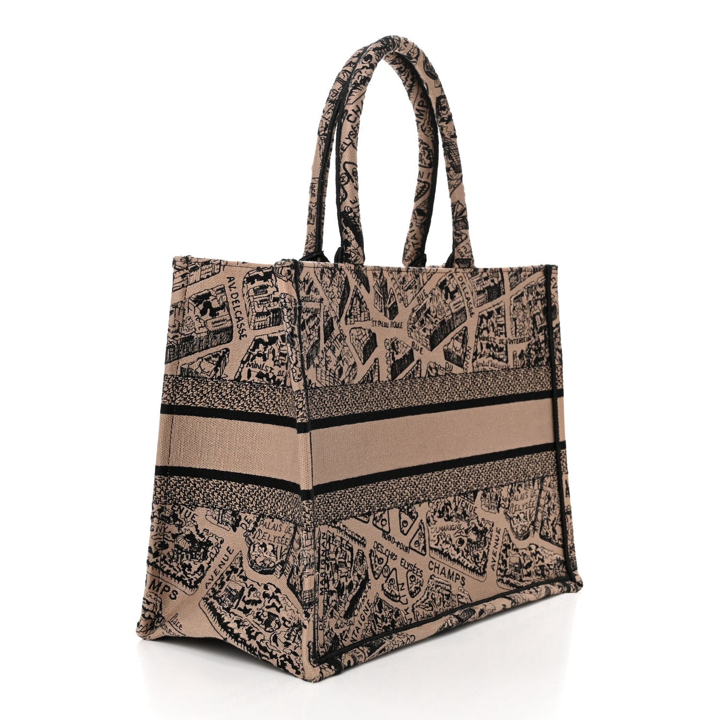 Canvas Embroidered Medium Plan De Paris Book Tote Beige Multi