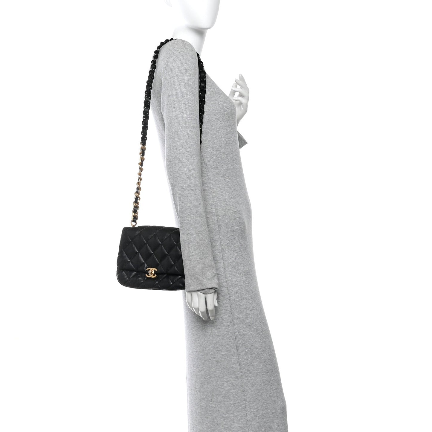 Lambskin Quilted Small Lacquered Chain Flap Black