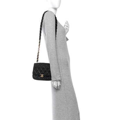Lambskin Quilted Small Lacquered Chain Flap Black