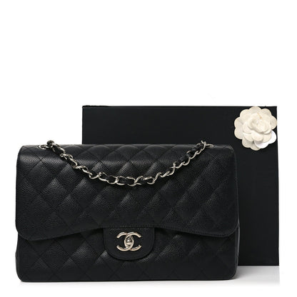 Caviar Quilted Jumbo Double Flap Black
