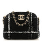Tweed Quilted Mini Clutch With Chain  Black White