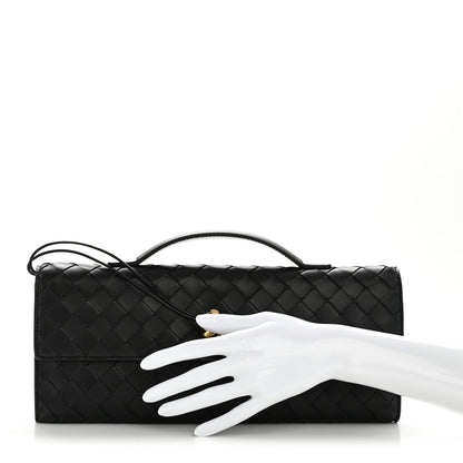 Nappa Intrecciato Long Andiamo Top Handle Clutch Black
