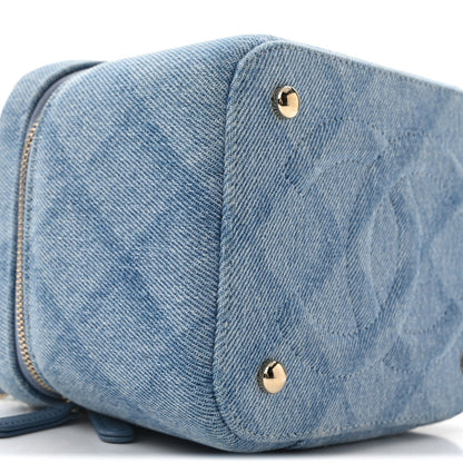 Denim Quilted Small CC Vanity Case Blue