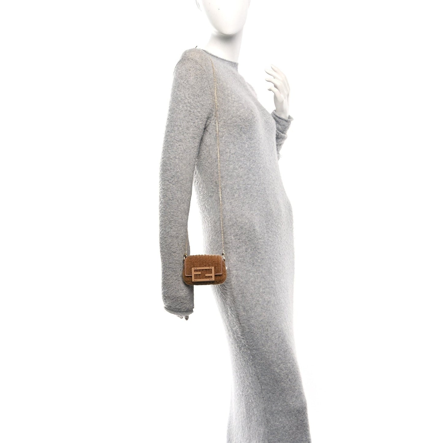 Shearling Nano Maxi Buckle Baguette Charm Camel