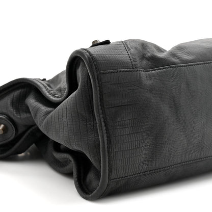 Calfskin Lizard Embossed Classic Hardware City Black