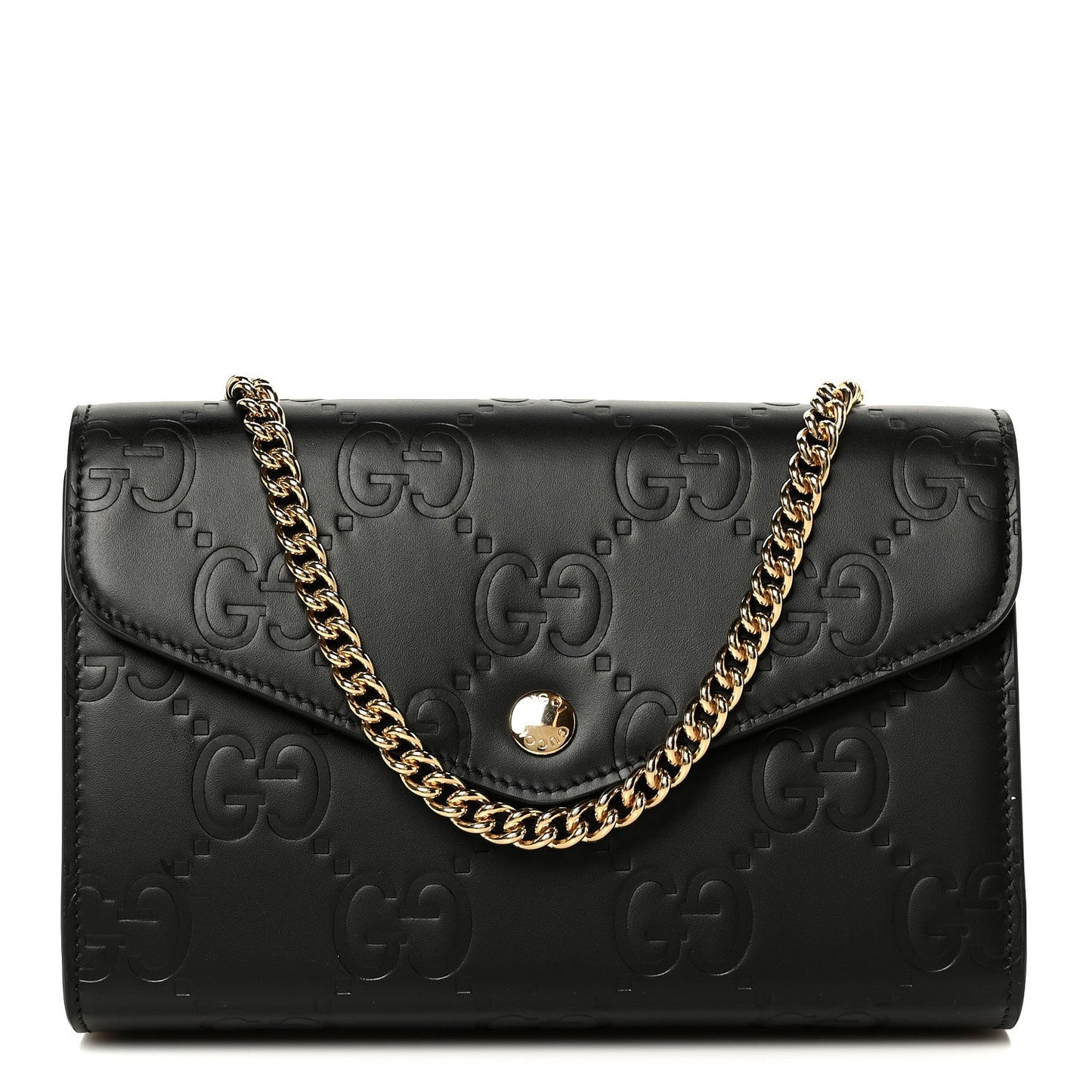 Calfskin GG Debossed Chain Wallet Black