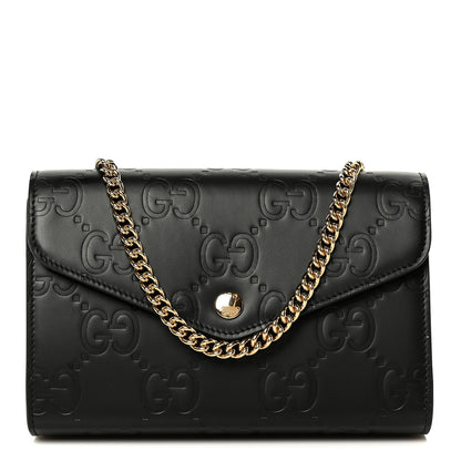 Calfskin GG Debossed Chain Wallet Black