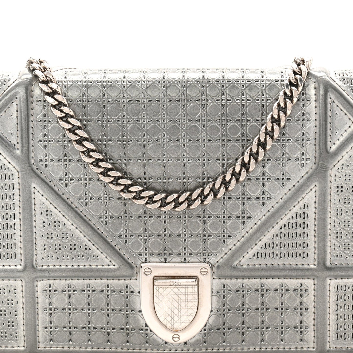 Metallic Patent Micro-Cannage Diorama Wallet on Chain Pouch Silver