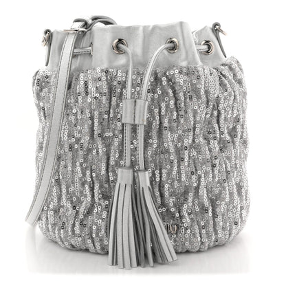 Paillettes Mate Bucket Bag Argento