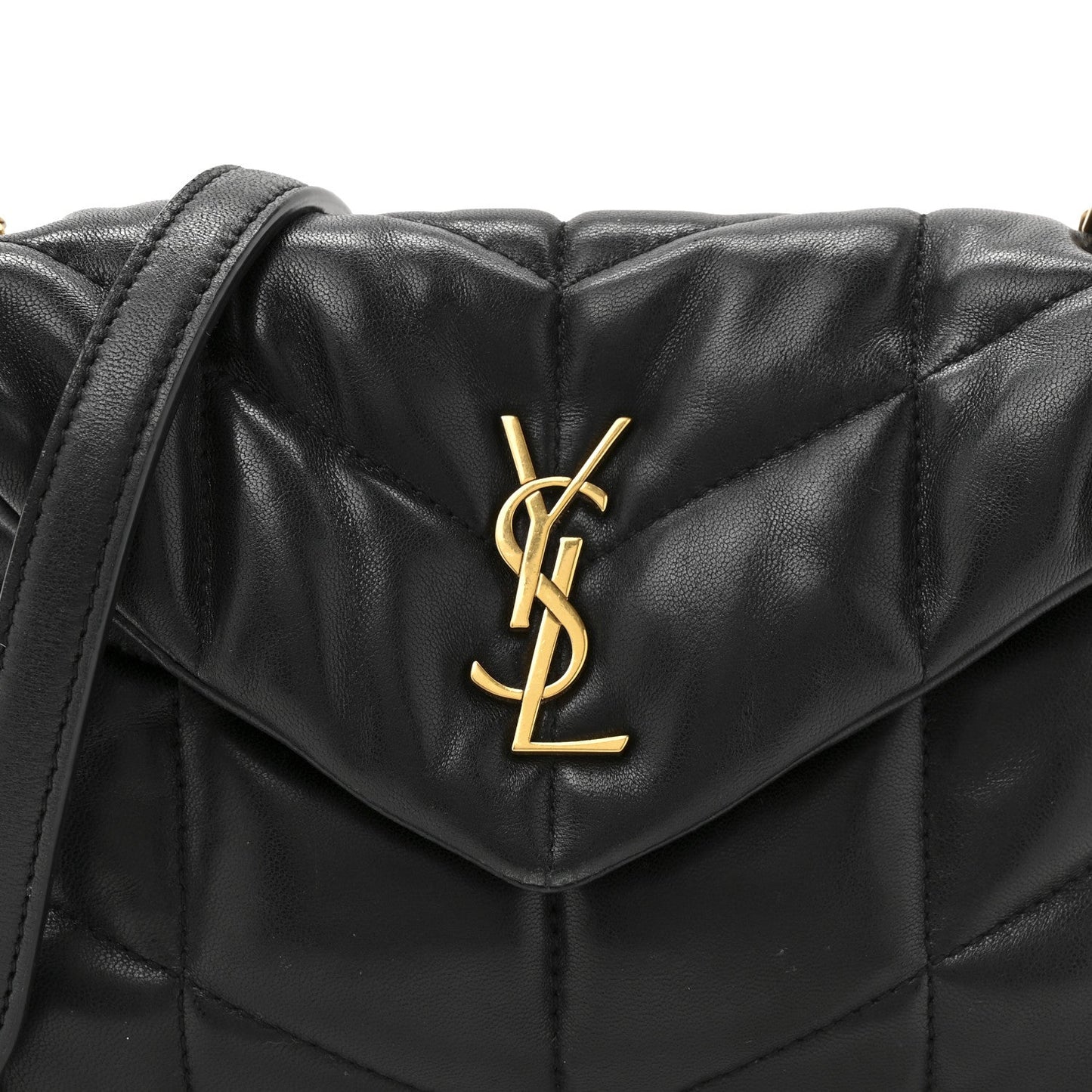 Lambskin Quilted Toy Loulou Puffer Monogram Chain Satchel Black