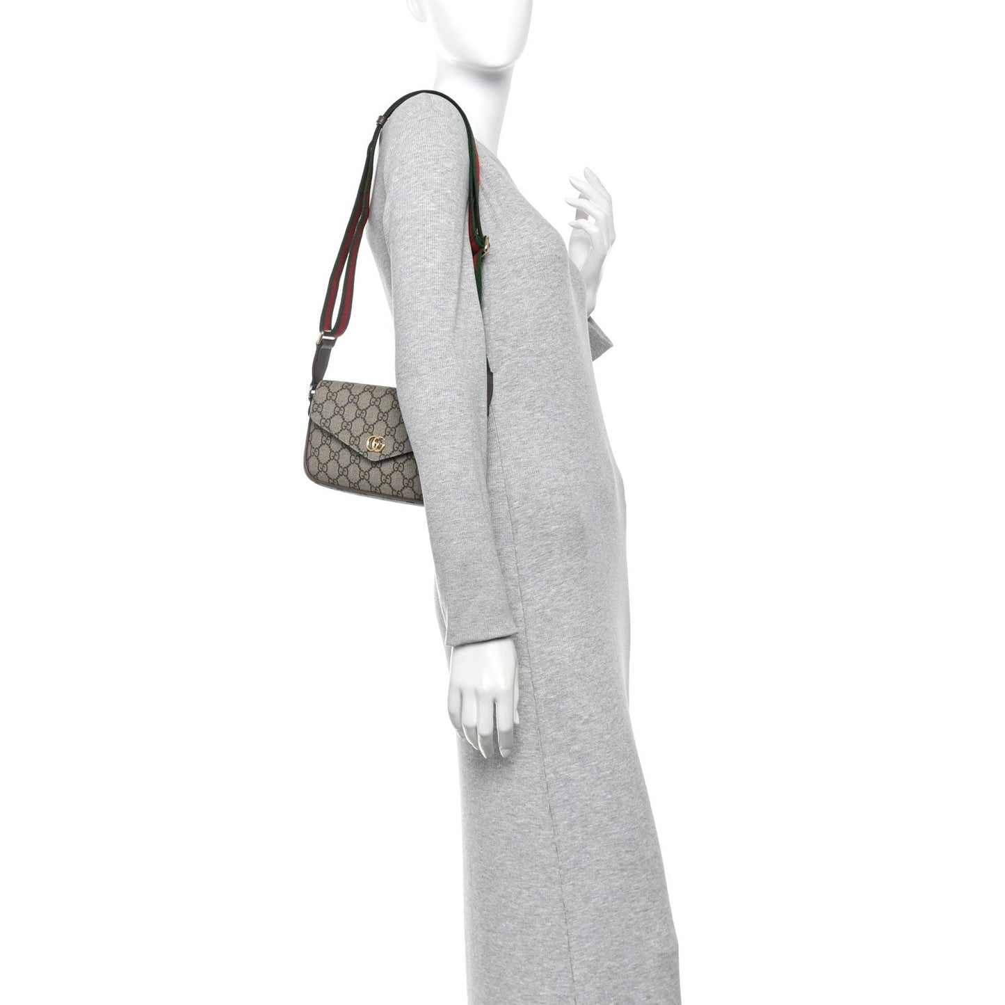 GG Supreme Monogram Textured Dollar Calfskin Web Mini Ophidia Envelope Shoulder Bag Beige Ebony New Acero
