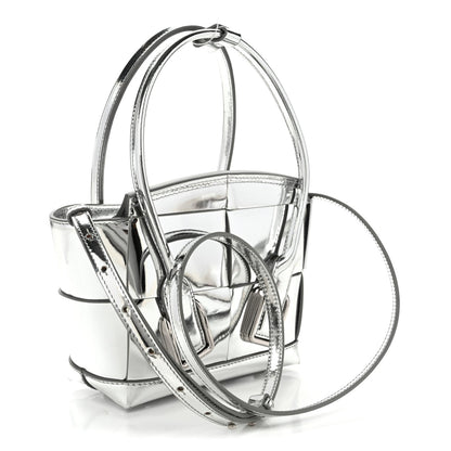 Mirror Laminated Nappa Maxi Intrecciato Mini Arco  Silver