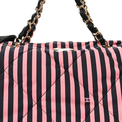 Nylon Striped Quilted Coco Beach Large Bowling Bag Black Coral