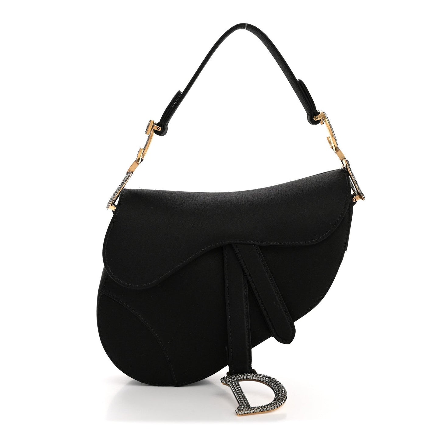 Satin Crystal Mini Saddle Bag Black