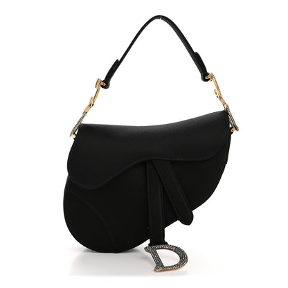Satin Crystal Mini Saddle Bag Black