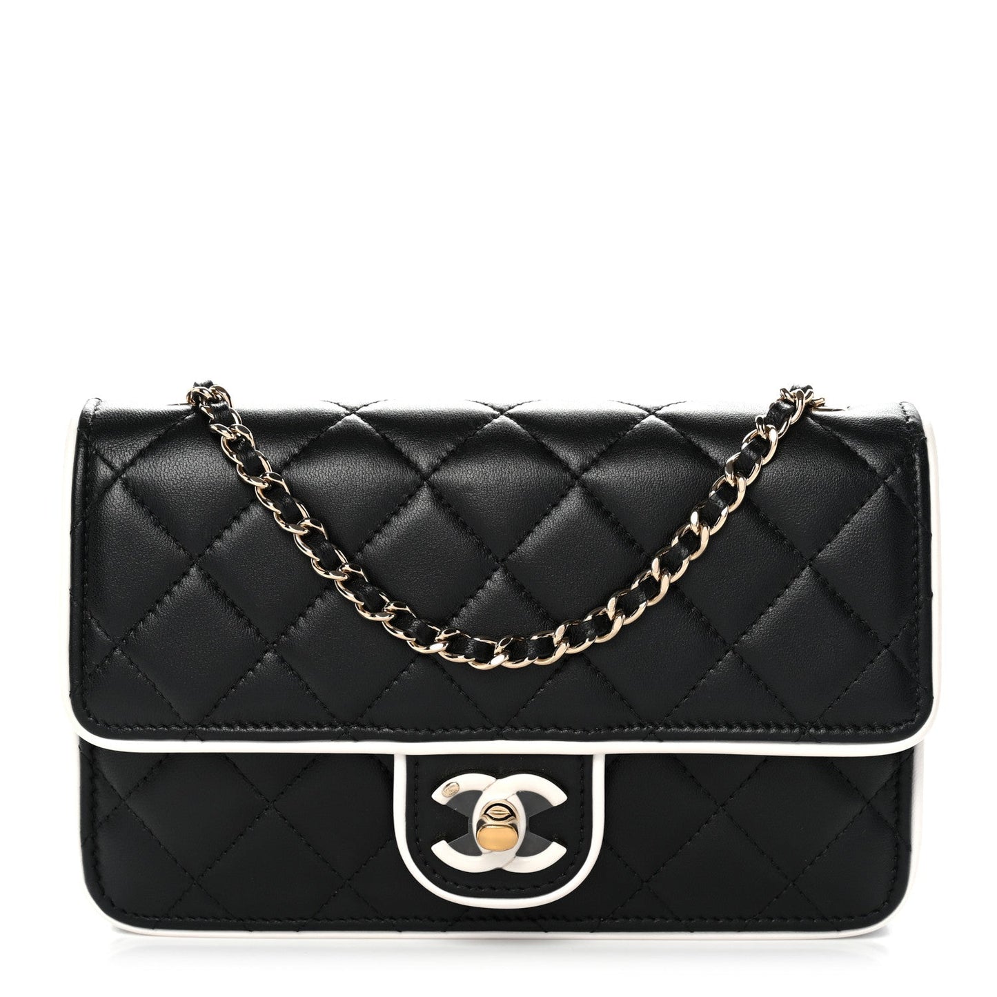 Lambskin Quilted Resin CC Mini Flap Bag Black White