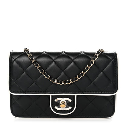 Lambskin Quilted Resin CC Mini Flap Bag Black White