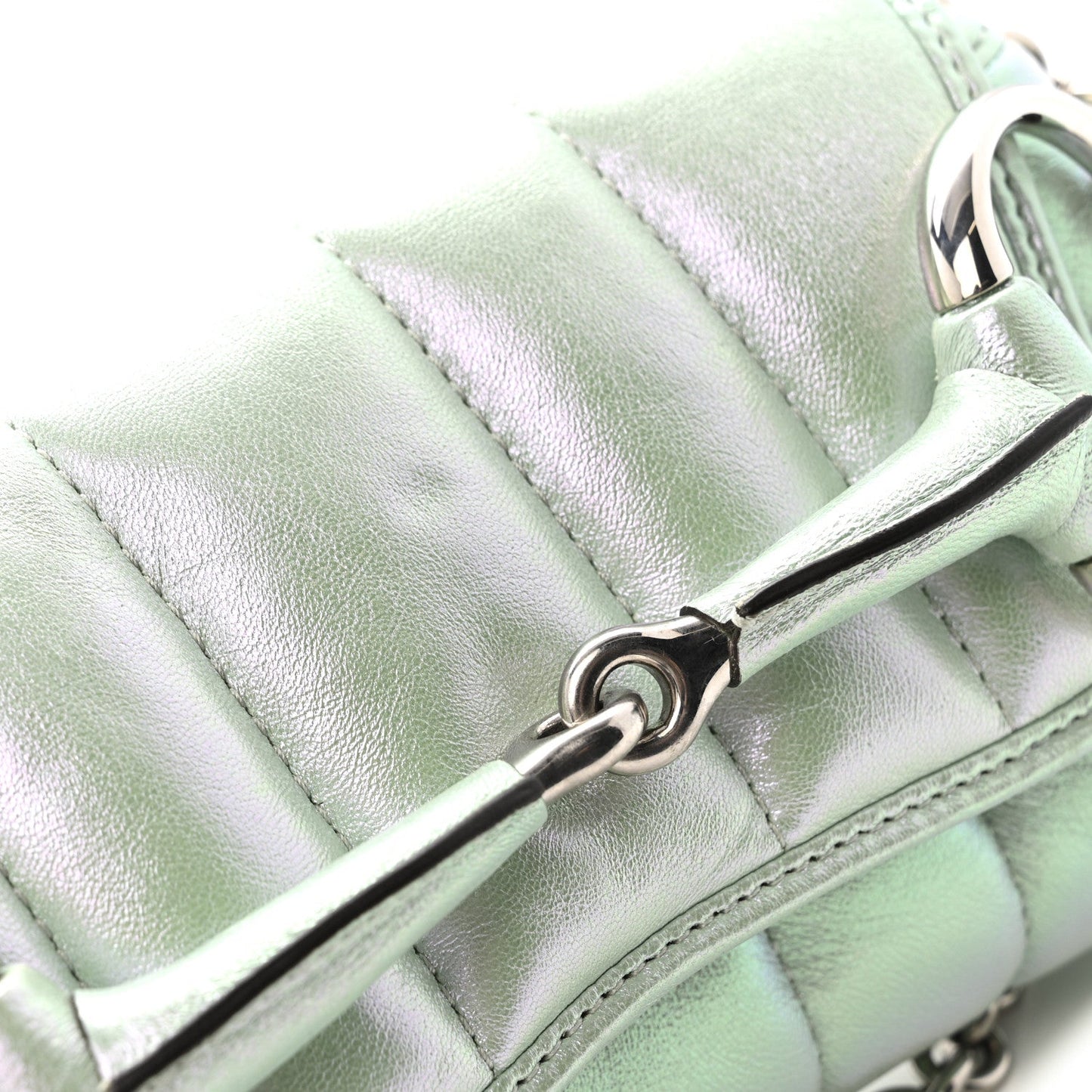 Iridescent Nappa Vertical Matelasse Small Maxi Horsebit Chain Shoulder Bag Iridescent Salvy Green