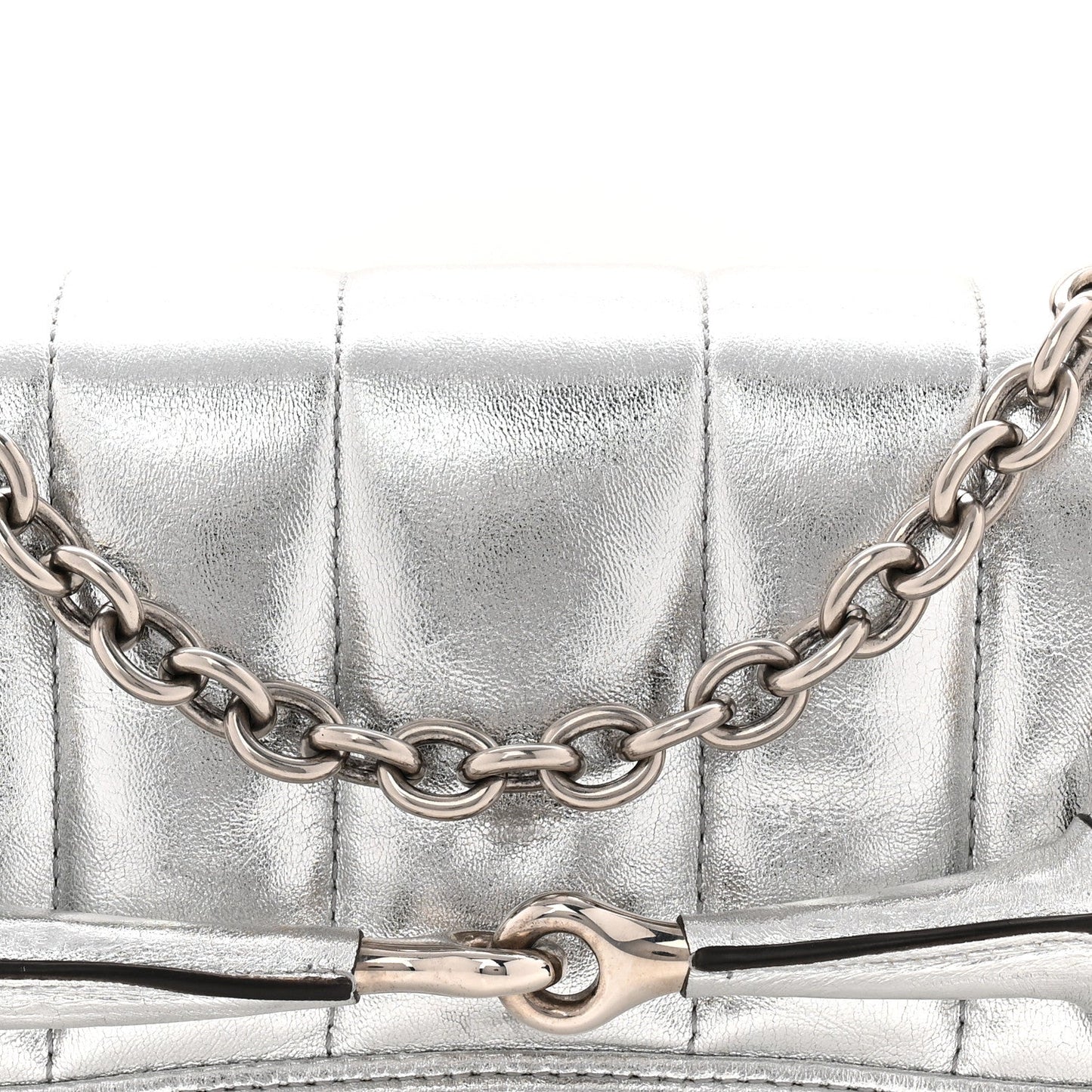 Metallic Nappa Vertical Matelasse Medium Maxi Horsebit Chain Shoulder Bag Silver