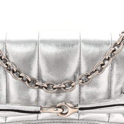 Metallic Nappa Vertical Matelasse Medium Maxi Horsebit Chain Shoulder Bag Silver