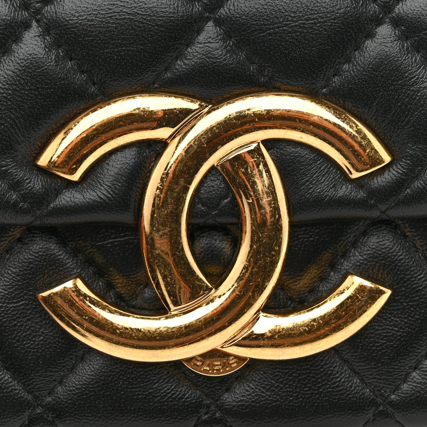 Shiny Crumpled Lambskin Quilted Mini Giant CC Flap Black