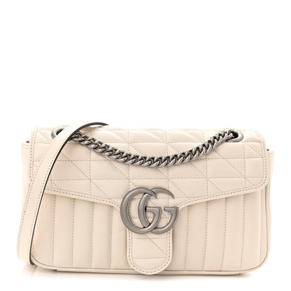 Calfskin Matelasse Aria Small GG Marmont Shoulder Bag Mystic White