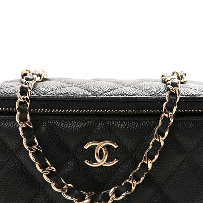 Caviar Quilted Small Tiny CC Vanity Case With Chain Black